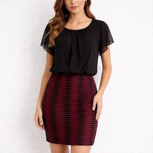 French Atmosphere Black and Burgundy Colorblock Bodycon Dress | Juniors Large